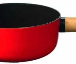 Stöckli Käsefondue-Caquelon Emotion Mit Holzgriff, Rot-schwarz 21 Cm / 2,6 L