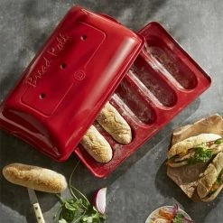 Emile Henry Mini Baguette-Set In Grand Cru -Le Creuset Shop EH 5519 Amb Moule 5MiniBaguettes Baker SandwichTop A